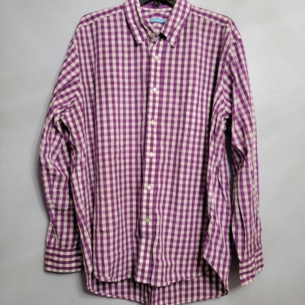 J McLaughlin Gingham Plaid Long Sleeve Shirt Purple XL Preppy Smart Casual